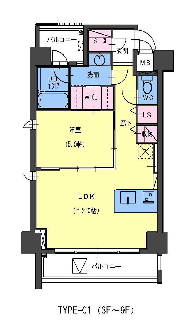 IZ RESIDENCE(1LDK/9階)の間取り写真