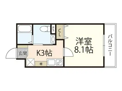 カサグランデII(1K/1階)の間取り写真