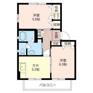 ミドリハイツB(2DK/2階)の間取り写真