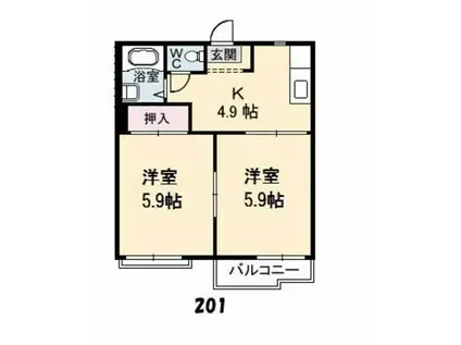 岡本ハイツ B棟(2K/2階)の間取り写真