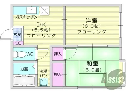 トゥインクルコート南小泉Ⅰ(2DK/2階)の間取り写真