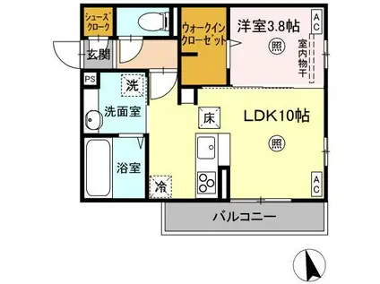 オラシオン B棟(1LDK/1階)の間取り写真