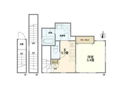E♭OKUSAWA(1K/3階)の間取り写真