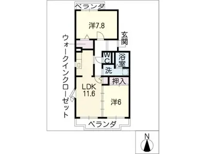 エスポワール清風 壱番館(2LDK/3階)の間取り写真