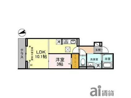 D-ROOM仙波町PJ A棟(1LDK/1階)の間取り写真