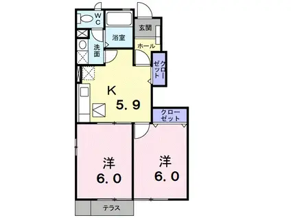 ロジュマン・K弐番館(2K/1階)の間取り写真