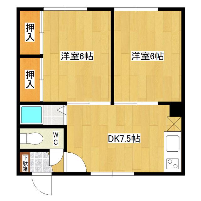 フラワーハイツ(2DK/2階)の間取り写真