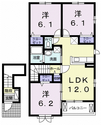 グランド・ソレイユ(3LDK/2階)の間取り写真