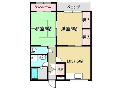 マリンコート(2DK/1階)の間取り写真