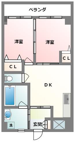 CASA BLANCA 泉崎(2DK/2階)の間取り写真