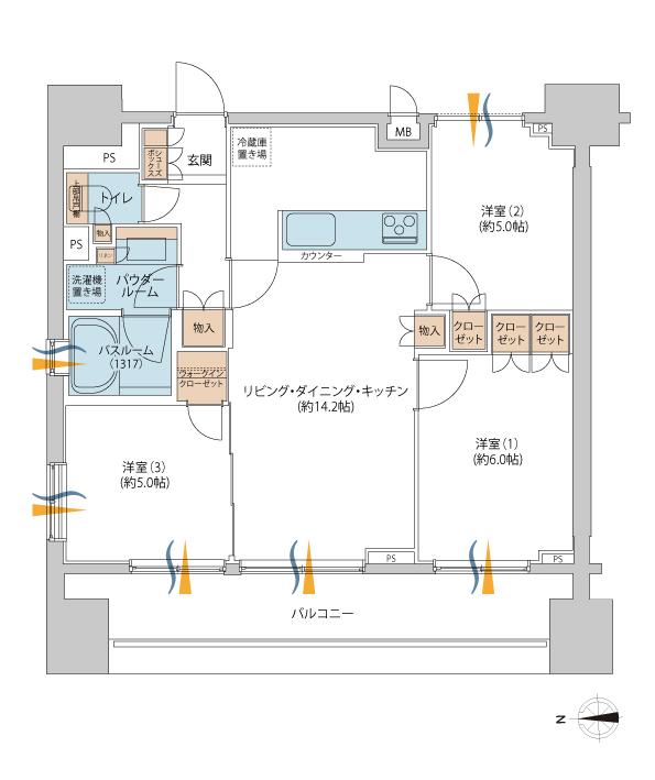 プレシス本厚木コンフォート(3LDK/7階)の間取り写真