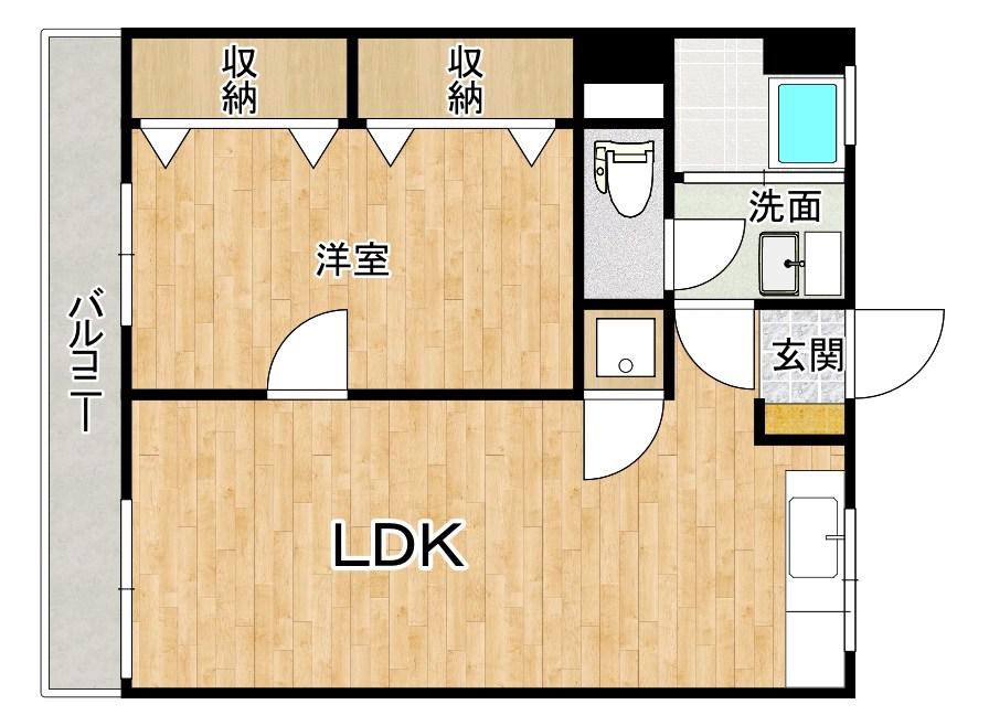 第二日之出ビル(1LDK/4階)の間取り写真