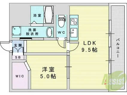 パークモダン新大阪(1LDK/6階)の間取り写真