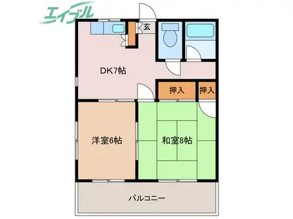 北マンション(2DK/3階)の間取り写真