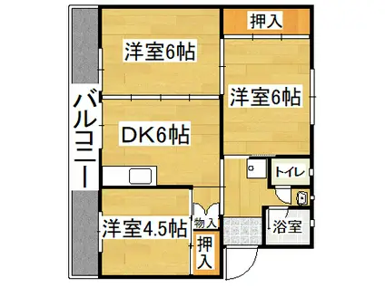 ビレッジハウス水巻1号棟(3DK/2階)の間取り写真