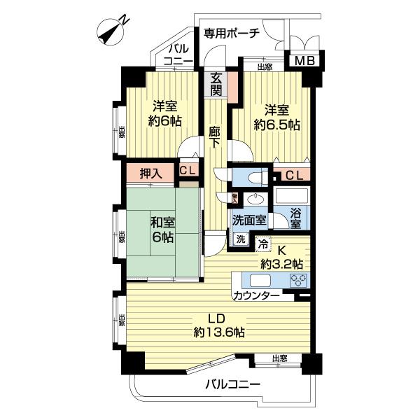 ダイアパレス女池(3LDK/8階)の間取り写真