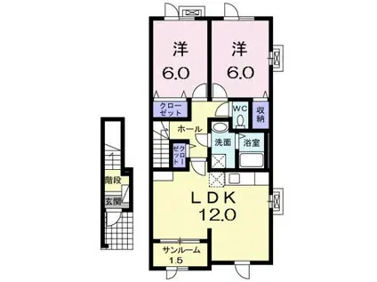 スプランドゥールII(2LDK/2階)の間取り写真