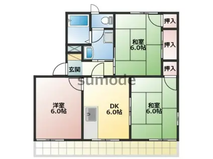 タウニー北春日丘C棟(3DK/2階)の間取り写真