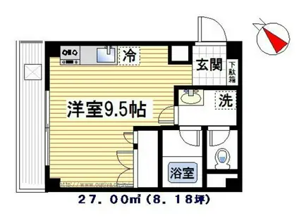 テラッセオク(ワンルーム/3階)の間取り写真