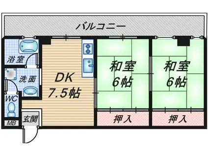 中村マンション(2DK/7階)の間取り写真