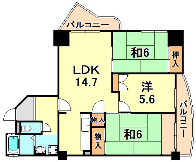 シティハイツ舞子(3LDK/3階)の間取り写真
