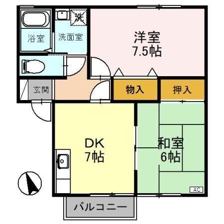 サンパティークB(2DK/2階)の間取り写真