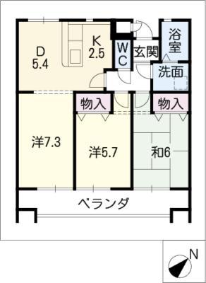 ソレアードパラシオン(3DK/1階)の間取り写真