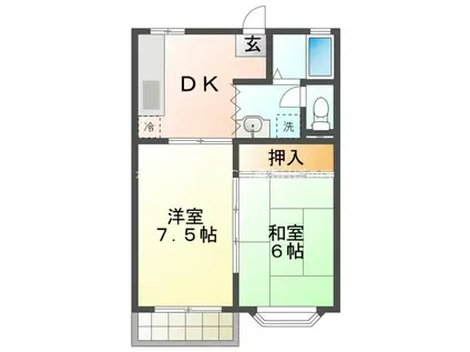 豊橋鉄道東田本線 東田坂上駅 徒歩8分 2階建 築35年(2DK/2階)の間取り写真