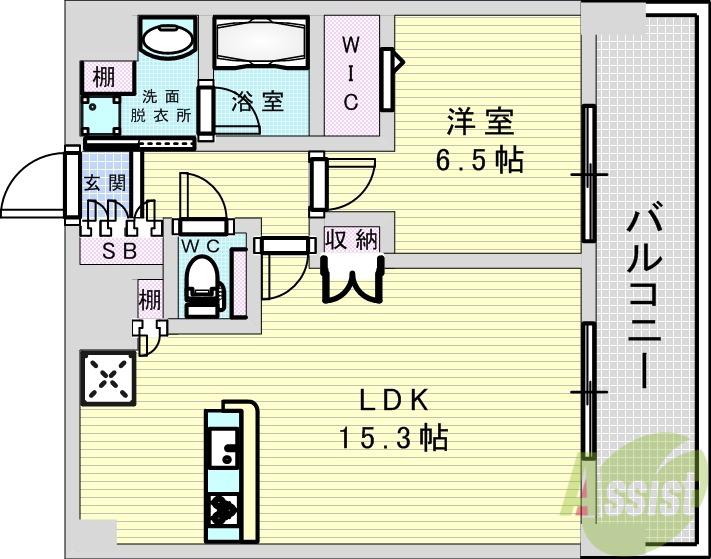 プレサンス東淀川駅前プローシェ(1LDK/15階)の間取り写真