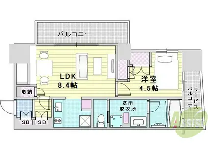 パークアクシス梅田(1LDK/4階)の間取り写真