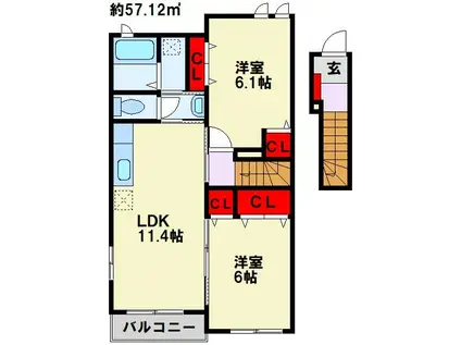 エステート桜II(2LDK/2階)の間取り写真