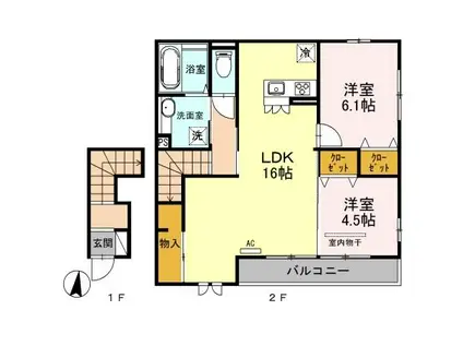 ＪＲ高崎線 上尾駅 バス乗車時間：15分 最寄りバス停で下車 徒歩7分 2階建 築10年(2LDK/2階)の間取り写真