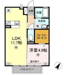 ミーテ・レーテ羽島(1LDK/2階)の間取り写真