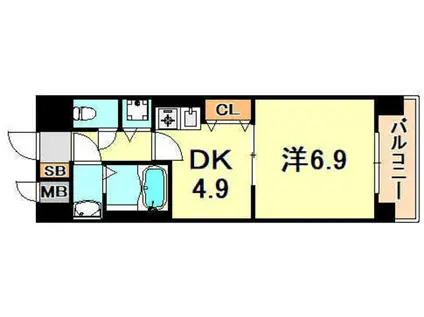 プレサンス神戸三宮(1DK/2階)の間取り写真