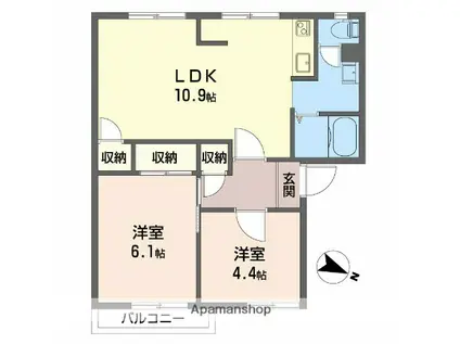 グランシャリオ日永西 A・B・C棟(2LDK/2階)の間取り写真