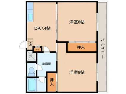 ラポールいでか(2DK/2階)の間取り写真