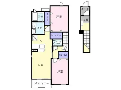 ビューテラス青葉(2LDK/2階)の間取り写真