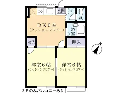 レジデンシアつくば(2DK/2階)の間取り写真