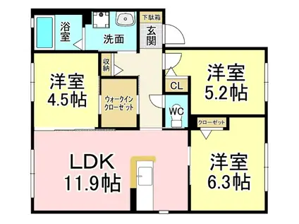 ナチュラル和 B棟(3LDK/1階)の間取り写真