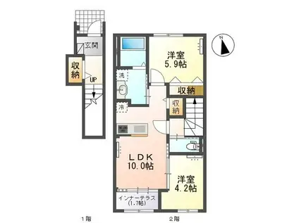 小信中島郷西アパート(2LDK/2階)の間取り写真