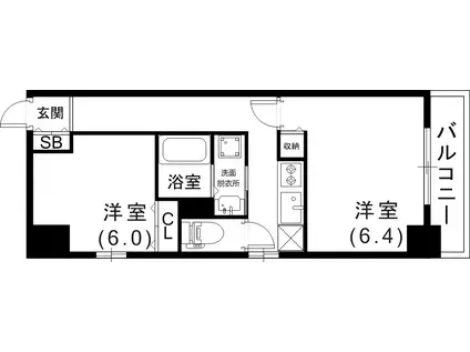 コスモリード神戸三宮(2K/2階)の間取り写真