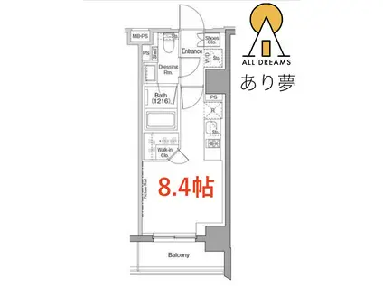 ザ・パークハビオ西横浜(ワンルーム/8階)の間取り写真