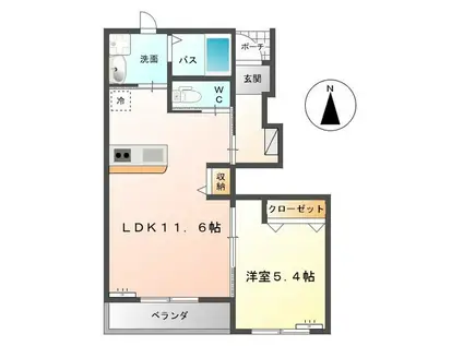 プランドール2ND(1LDK/1階)の間取り写真