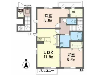 シャーメゾン白鳥C(2LDK/2階)の間取り写真