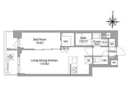 コンフォリア・リヴ永福町(1LDK/1階)の間取り写真