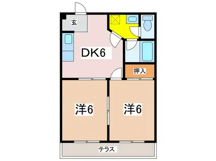 ハイツ常念D(2DK/1階)の間取り写真