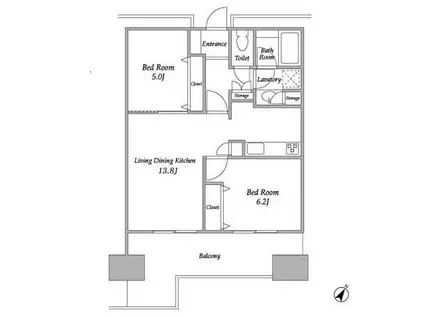 プラザタワー勝どき(2LDK/33階)の間取り写真