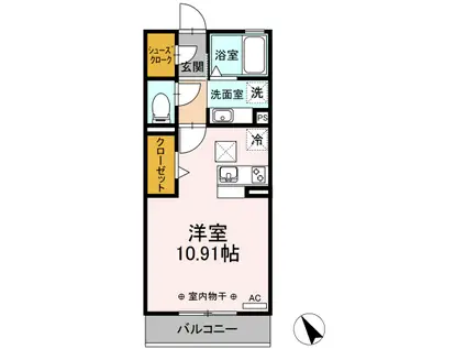 アレッサ B棟(ワンルーム/1階)の間取り写真