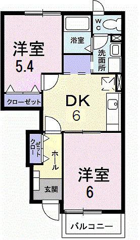プロムナードC(2DK/1階)の間取り写真