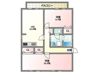 サンビレッジ岩井D(2LDK/2階)の間取り写真